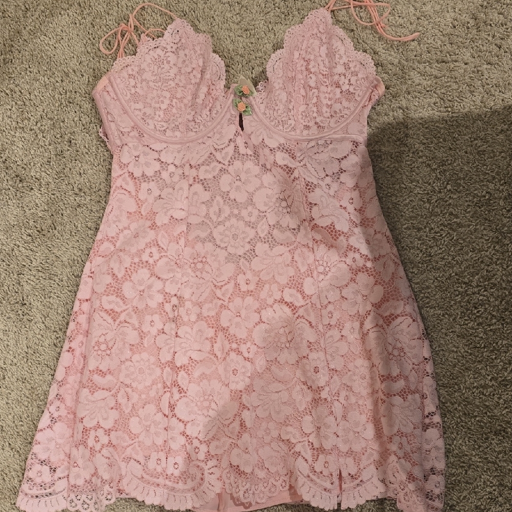 For Love And Lemons Pink Lace Mini Dress